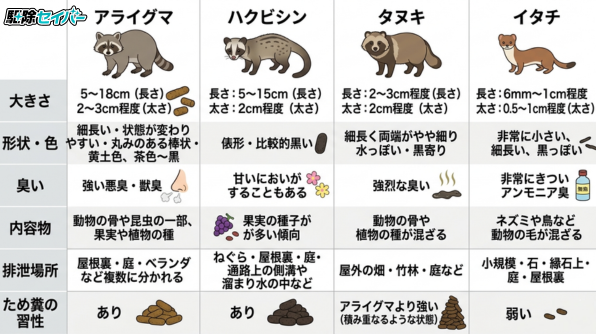 アライグマのフンと他の動物のフンの見分け方