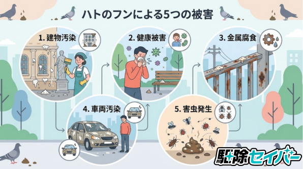 ハトのフンによる5つの被害
