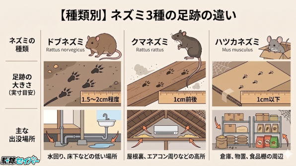 【種類別】ネズミ3種の足跡の違い