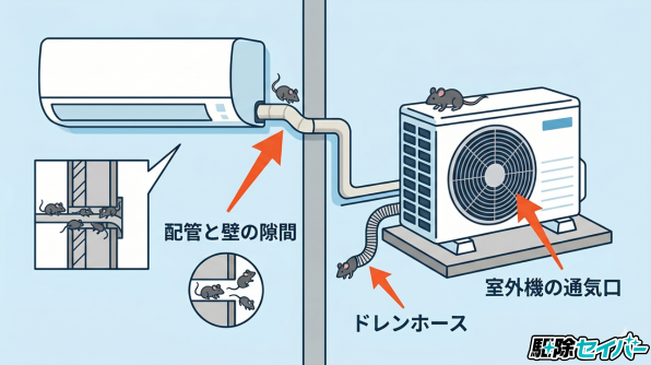 ネズミはどこからやってくる？エアコンへの主な侵入経路