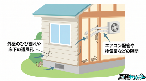 ネズミはどこから壁の中に入る？