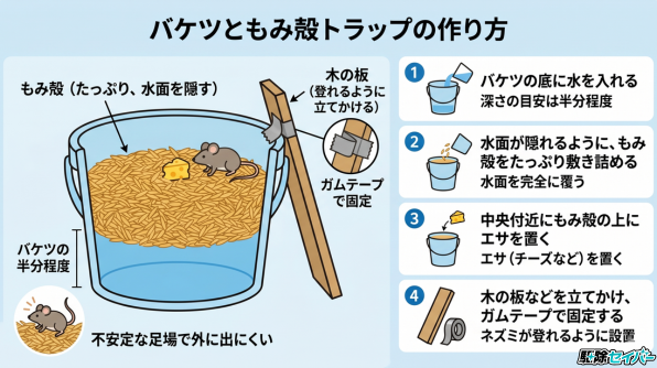 バケツともみ殻を使ったトラップ