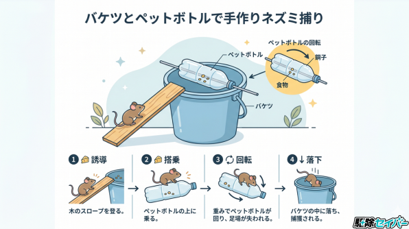 バケツとペットボトルを使ったトラップ
