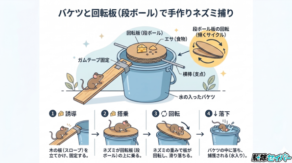 バケツと回転板(段ボール)を使ったトラップ