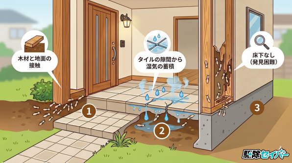玄関にシロアリが出やすい3つの理由